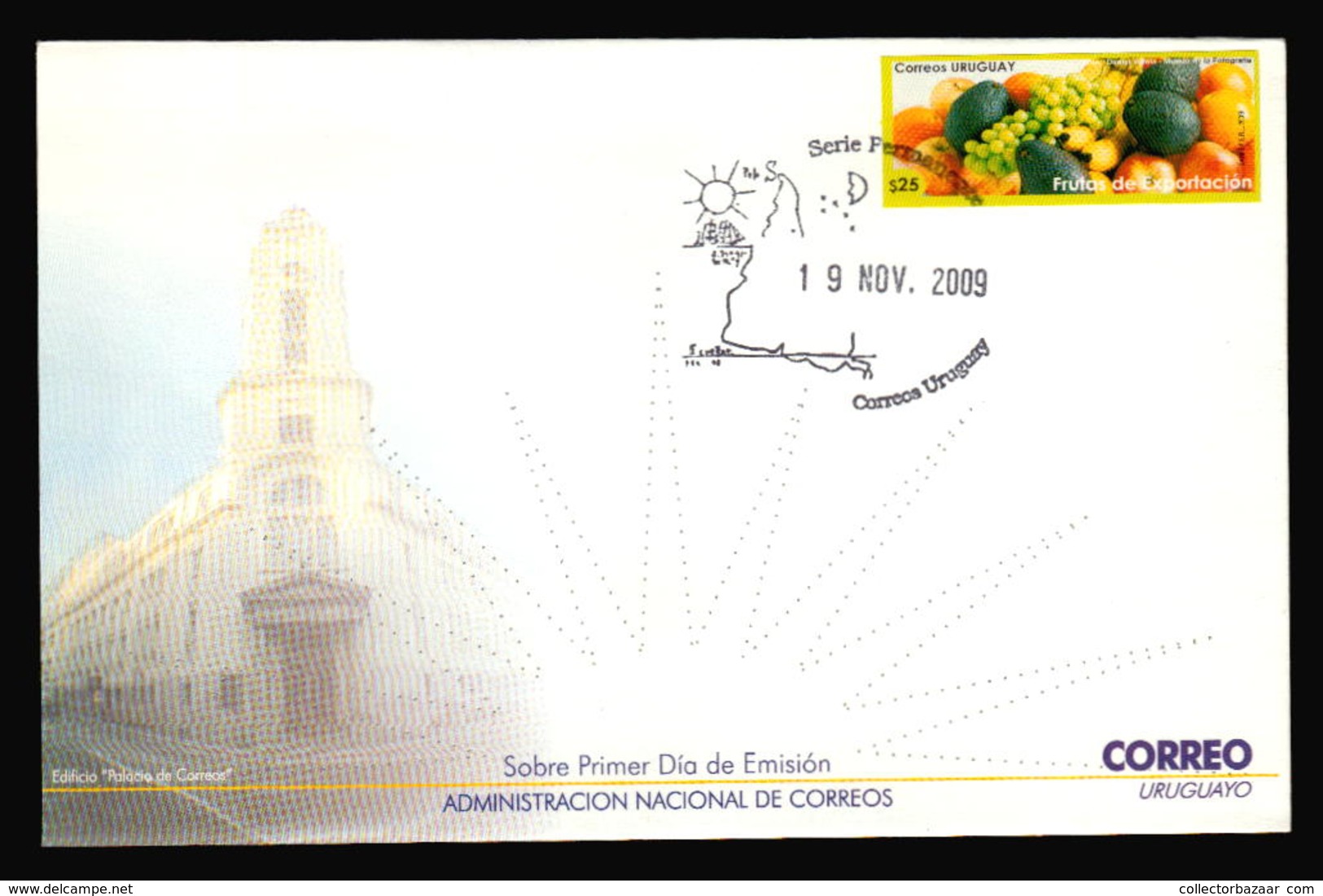 FRUITS GRAVE VINES APPLE ORANGE AGUACATE PALTA URUGUAY EXPORTATIONS 2009 FDC COVER - Landwirtschaft