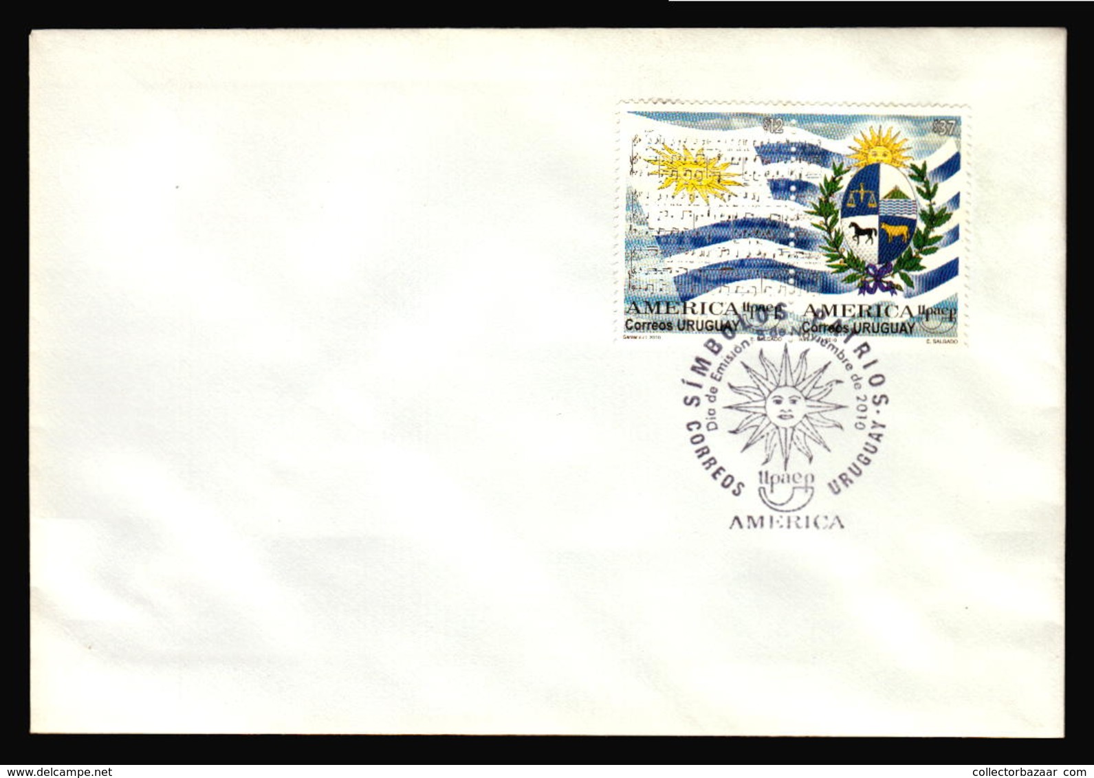 FLAG COAT OF ARMS AND ANATHEM AMERICA UPAEP 2010 URUGUAY  FDC COVER - Briefe