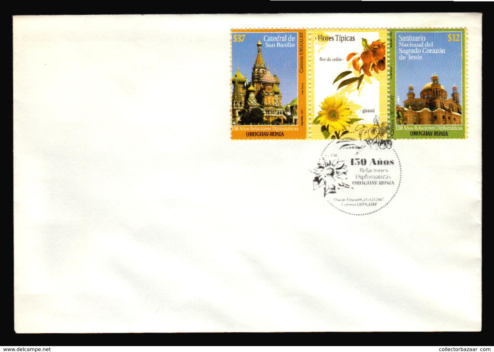 AGRICULTURE SUNFLOWER CHURCH CATHOLIC DIPLOMATIC RELATIONSHIPS RUSSIA -  URUGUAY  FDC COVER - Agriculture