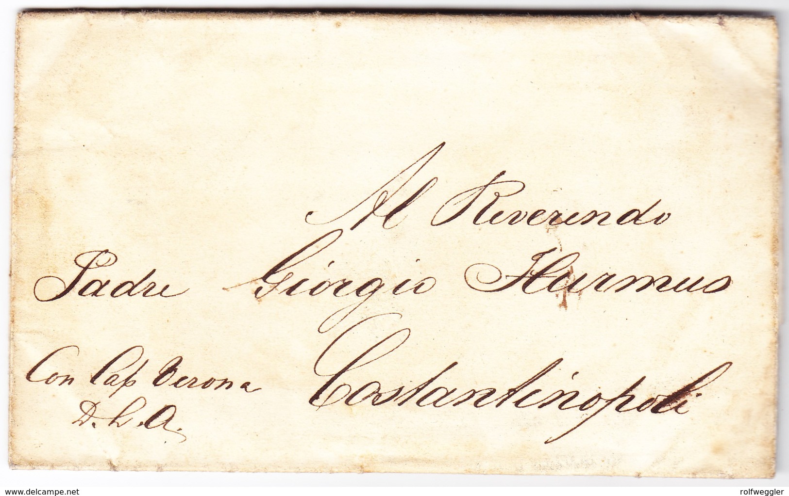 1844 Brief Aus Triest Nach Constantinople Mit Schiffsbeförderungspapier Vom Kapitän Unterschrieben - ...-1858 Vorphilatelie