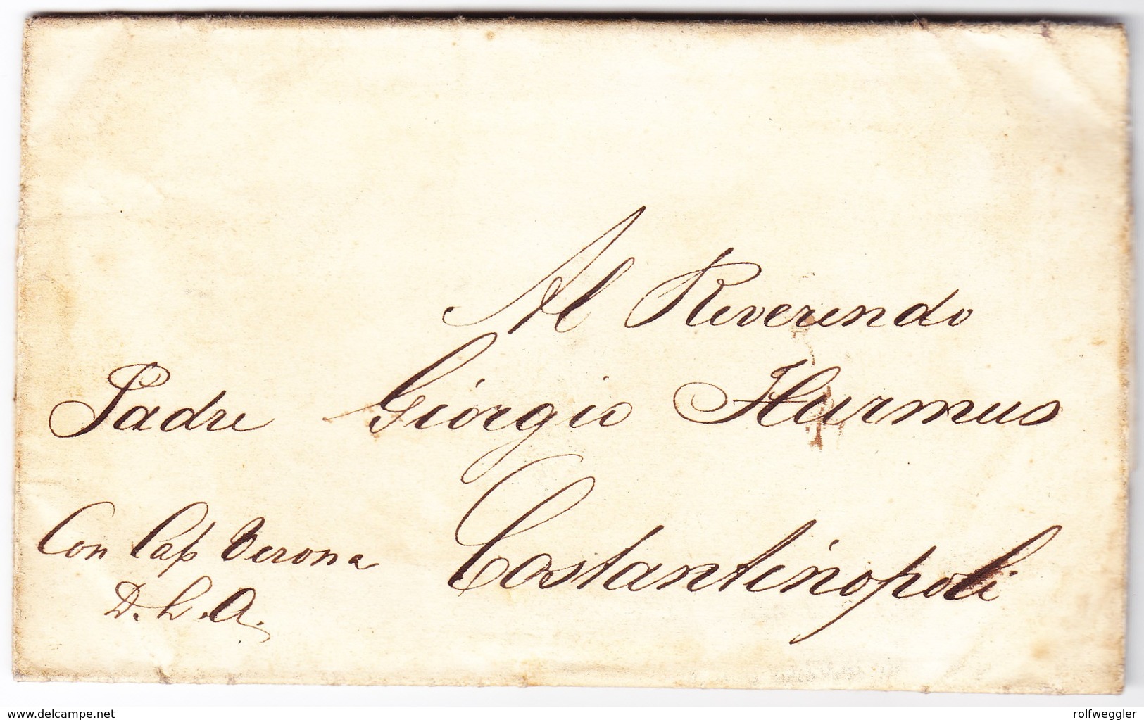 1844 Brief Aus Triest Nach Constantinople Mit Schiffsbeförderungspapier Vom Kapitän Unterschrieben - ...-1858 Prephilately