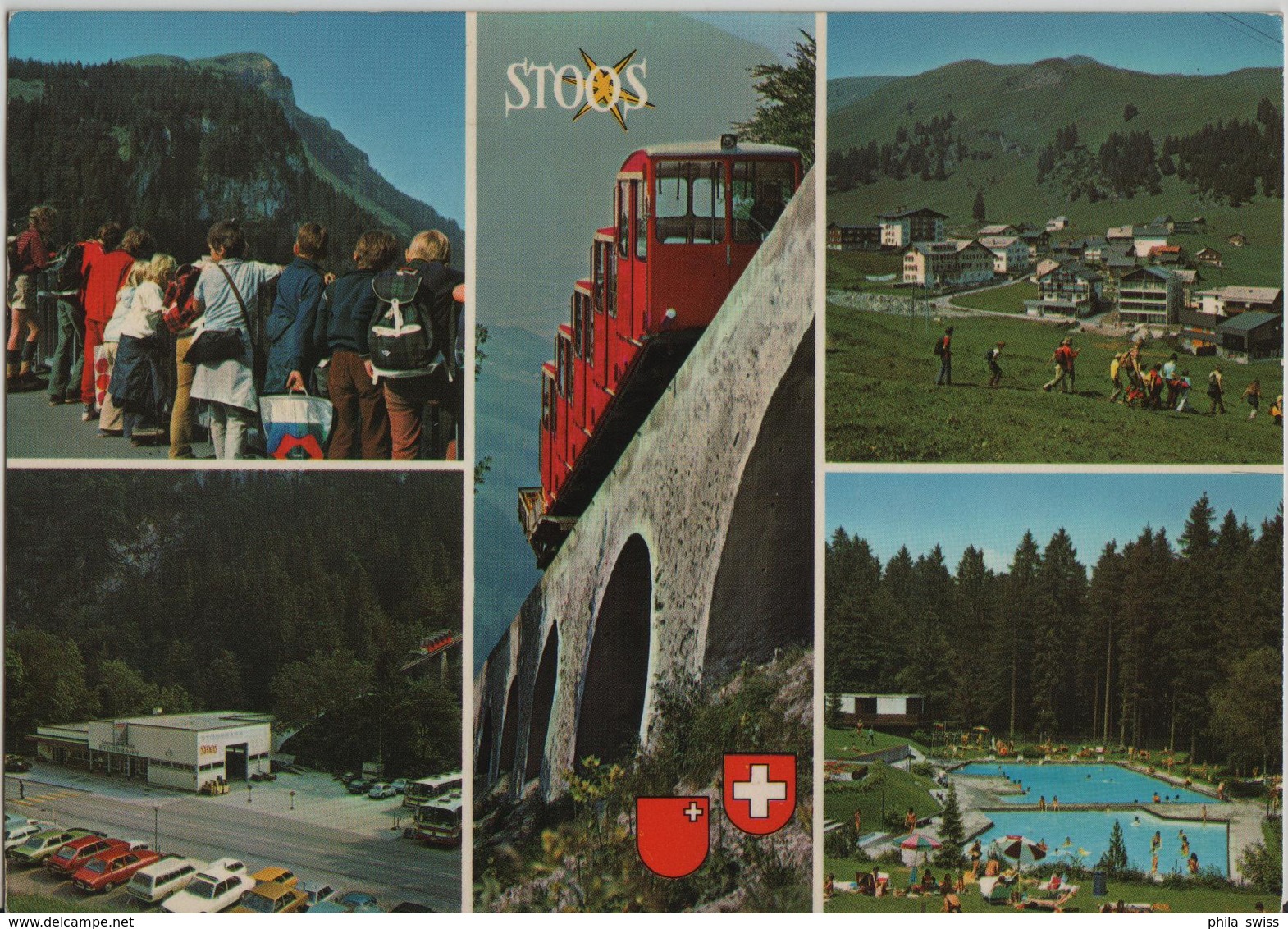 Stoos - Blick Auf Fronalpstock, Dorfpartie, Talstation Schlattli, Schwimmbad - Photoglob - Sonstige & Ohne Zuordnung