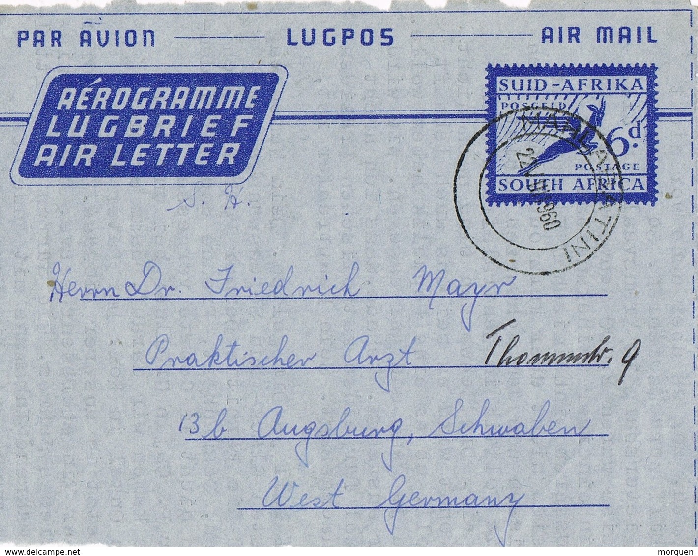 29880. Frontal Aerograma MAHLABATHINI (South Africa) 1960 - Poste Aérienne