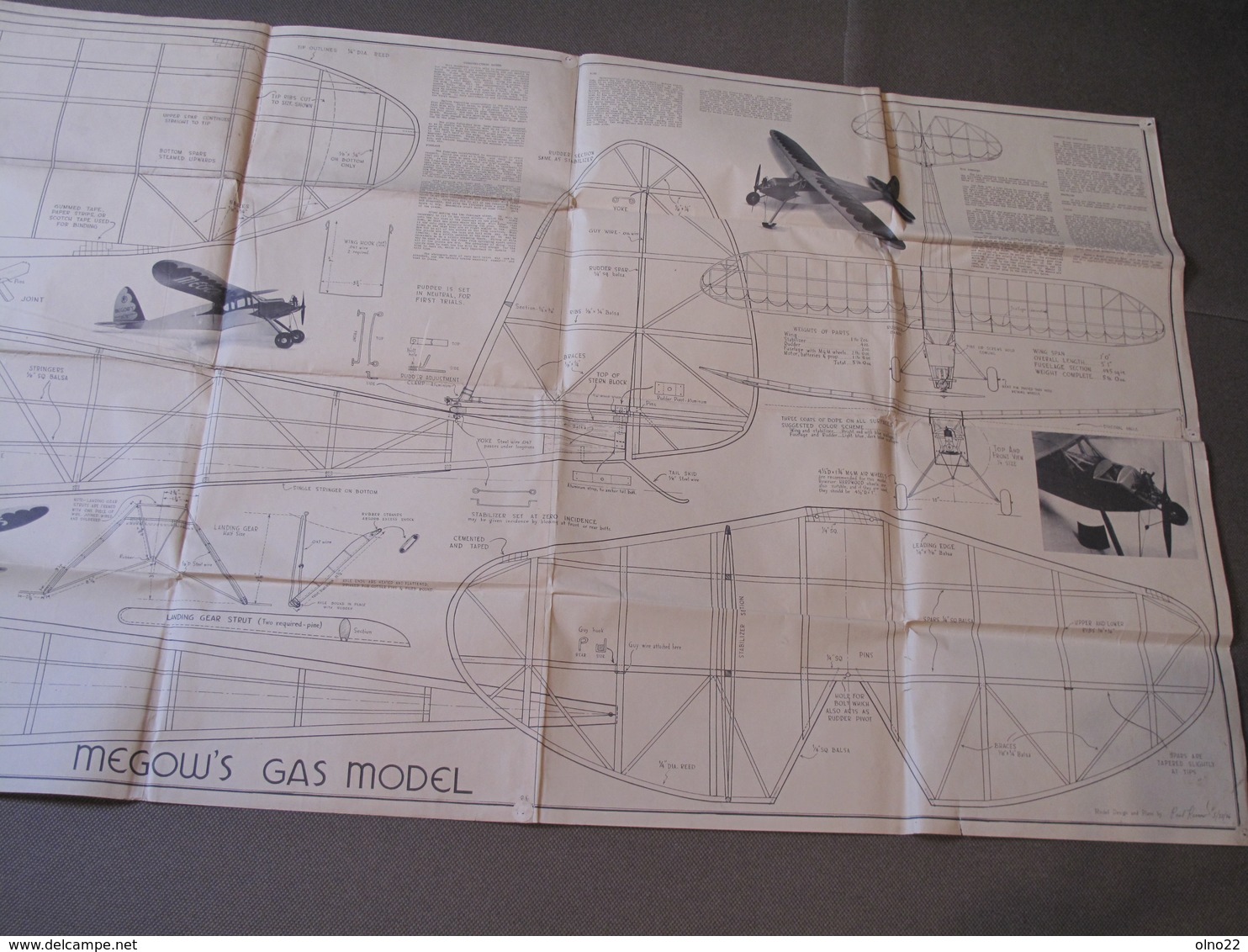 PLAN AVION - MEGOW'S GAS MODEL - QUAKER FLASH - SIGNE PAUL KARNOW - 25/3/1936 Plan Avec Photos - Other Plans