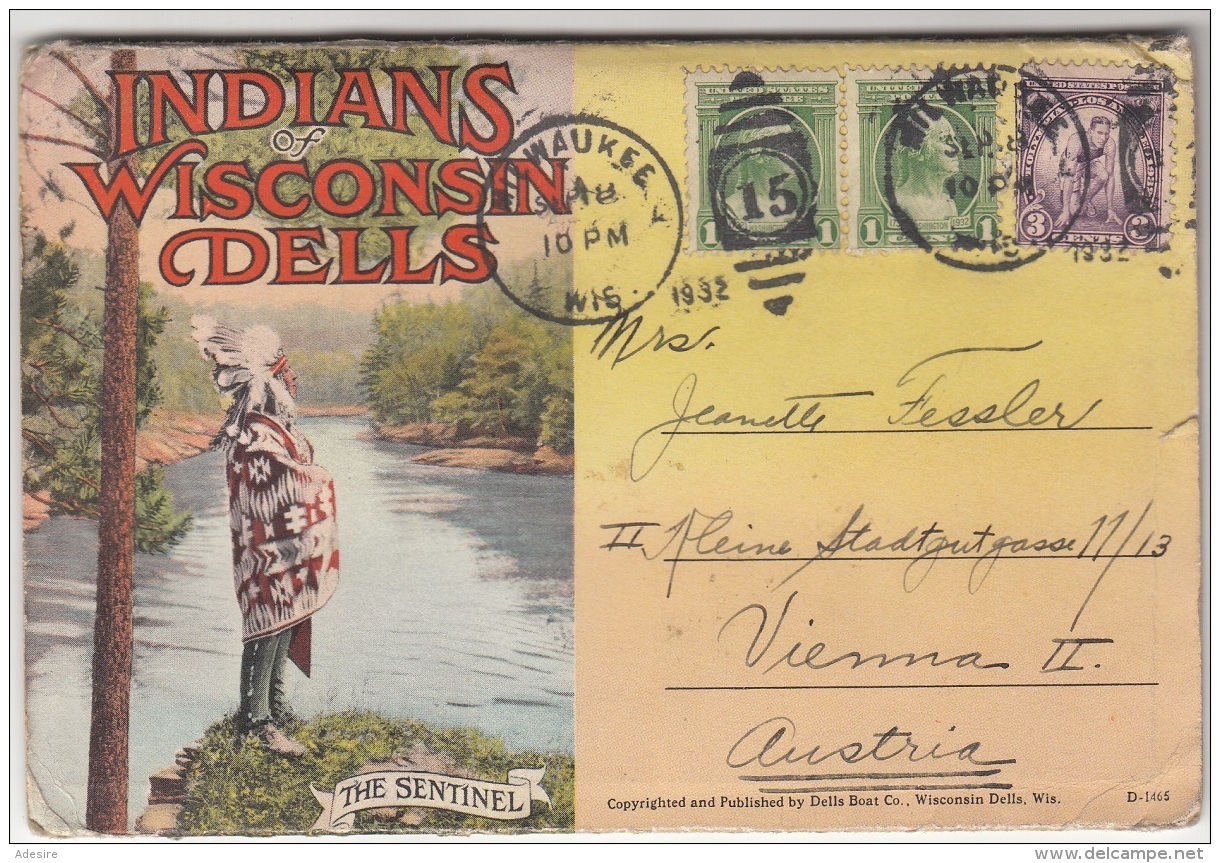 (12 Scan) INDIANS OF WISCONSIN DELLS - Ansichtskarten Mappe Mit 18 Ansichten, 3 Fach Frank.,  Gel.1932 V.WILWAUKEE ... - Amerika