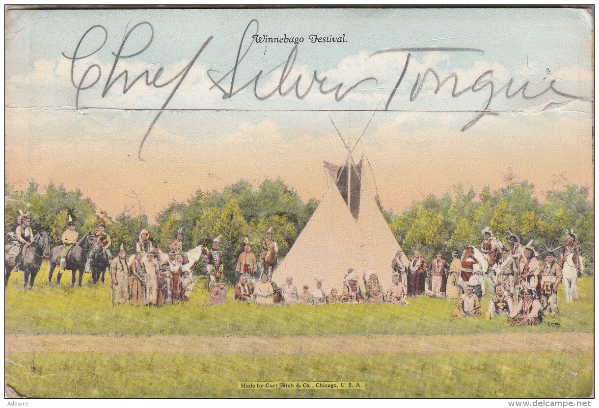 (12 Scan) INDIANS OF WISCONSIN DELLS - Ansichtskarten Mappe Mit 18 Ansichten, 3 Fach Frank.,  Gel.1932 V.WILWAUKEE ... - Amerika