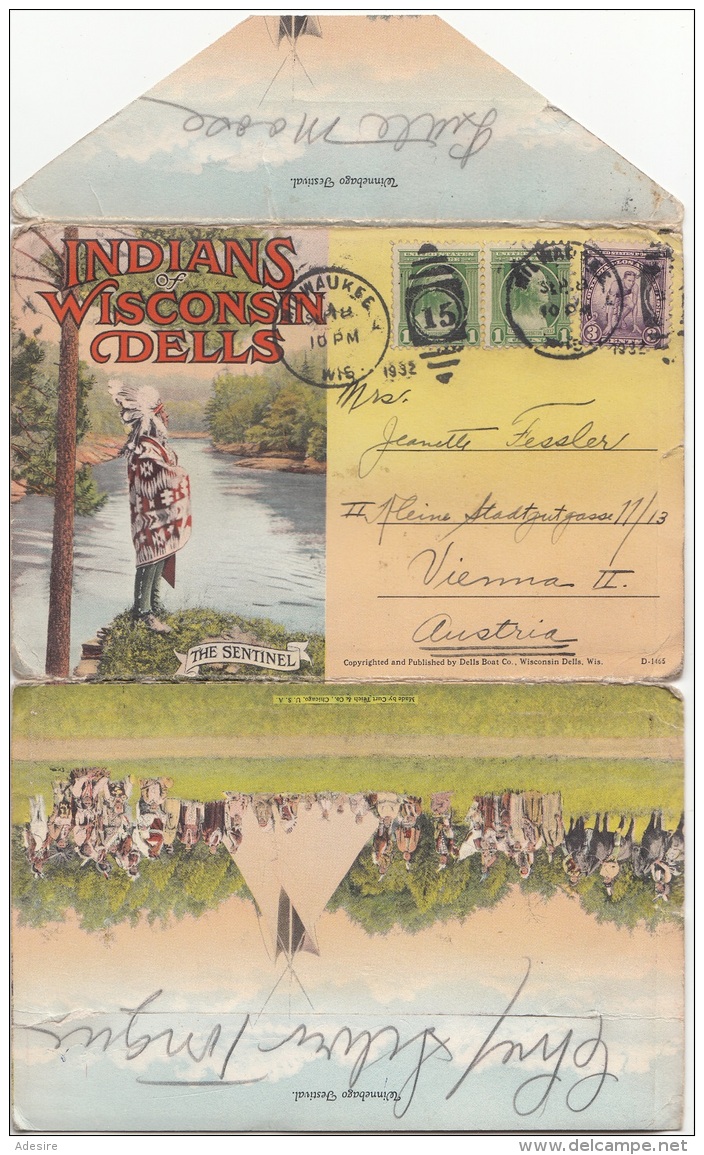 (12 Scan) INDIANS OF WISCONSIN DELLS - Ansichtskarten Mappe Mit 18 Ansichten, 3 Fach Frank.,  Gel.1932 V.WILWAUKEE ... - Amerika