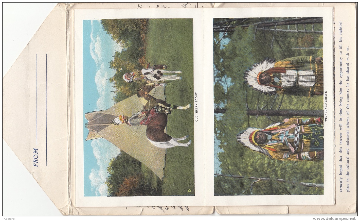 (12 Scan) INDIANS OF WISCONSIN DELLS - Ansichtskarten Mappe mit 18 Ansichten, 3 fach frank.,  gel.1932 v.WILWAUKEE ...