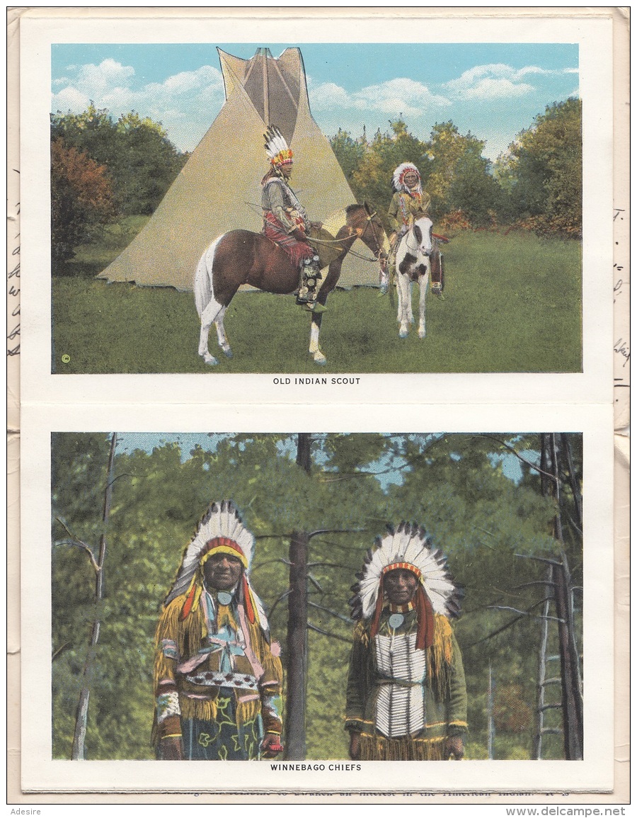 (12 Scan) INDIANS OF WISCONSIN DELLS - Ansichtskarten Mappe mit 18 Ansichten, 3 fach frank.,  gel.1932 v.WILWAUKEE ...