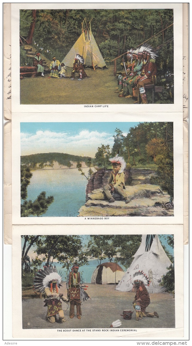 (12 Scan) INDIANS OF WISCONSIN DELLS - Ansichtskarten Mappe mit 18 Ansichten, 3 fach frank.,  gel.1932 v.WILWAUKEE ...