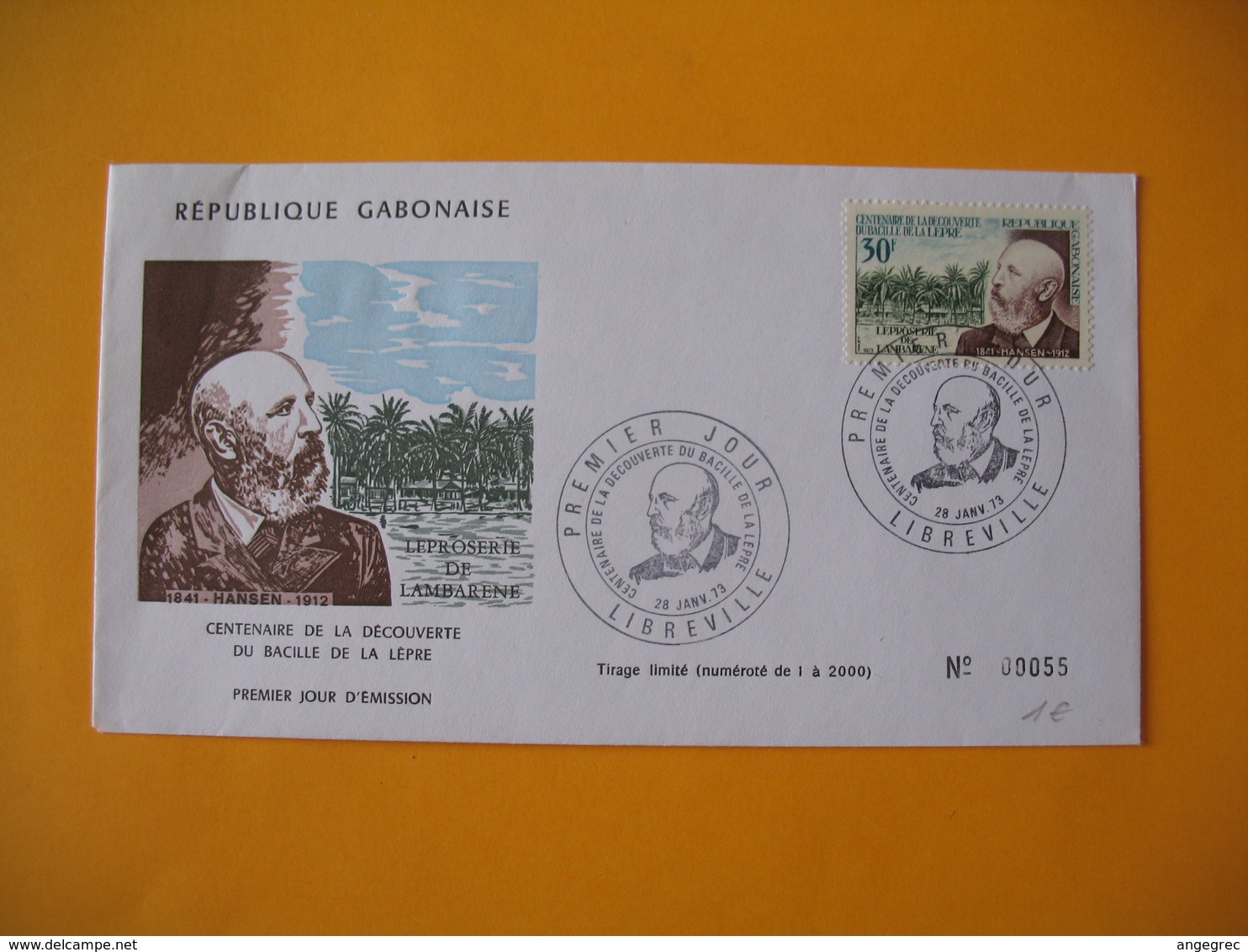 FDC  Gabon   1973   Centenaire De La Découverte Du Basile De La Lèpre - Gabon (1960-...)