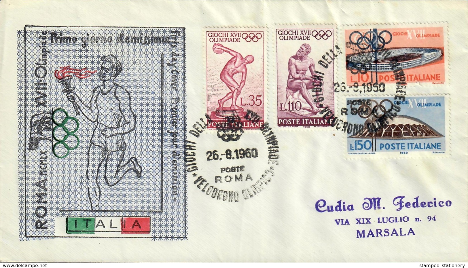 GIOCHI DELLA XVII OLIMPIADE VELODROMO OLIMPICO ROMA 26.8.1960 FDC - CATALOGO SASSONE NUMERO 886/889/891/892 - Cyclisme