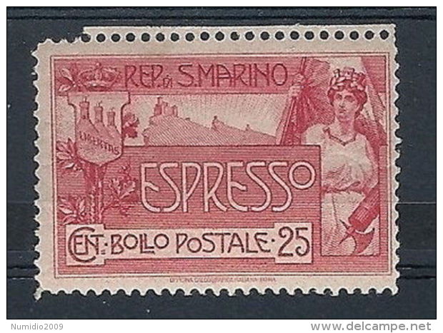 1907 SAN MARINO ESPRESSO 25 CENT MH * - RR7957 - Timbres Express