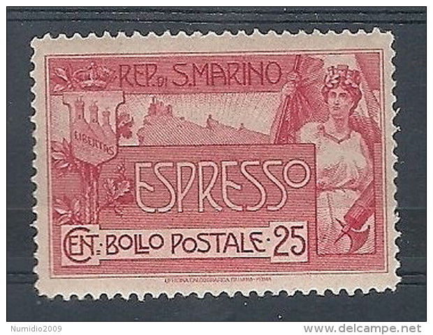 1907 SAN MARINO ESPRESSO 25 CENT MH * - RR7957-2 - Francobolli Per Espresso