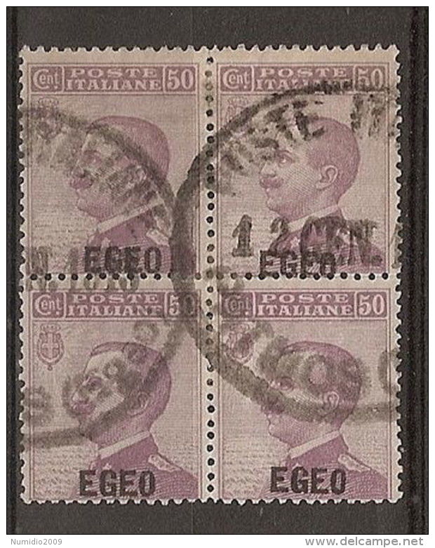1912 EGEO USATO 50 C QUARTINA ANNULLO PATMO - RR5824 - Egée (Patmo)