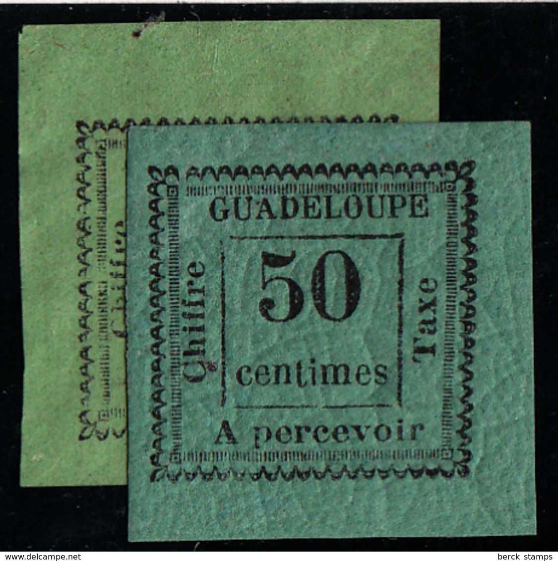 GUADELOUPE - TAXE N° 12a* - 50c VERT-BLEU - TIRAGE 8. - Strafport