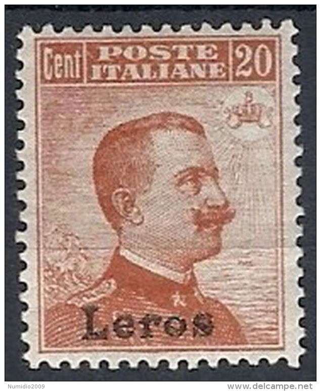 1917 EGEO LERO EFFIGIE 20 CENT VARIETà DOPPIA SOPRASTAMPA MH * - RR12392 - Egée (Lero)