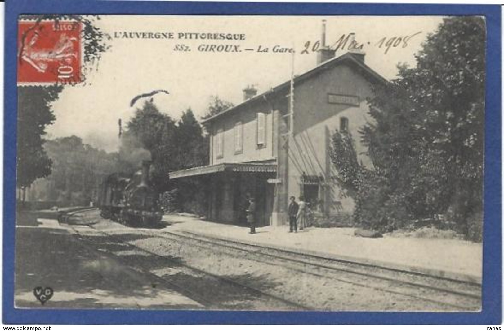 CPA Puy De Dôme 63 GIROUX Gare Chemin De Fer Train Circulé - Altri & Non Classificati