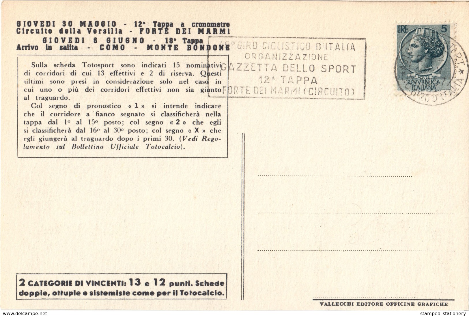 40° GIRO ITALIA ANNO 1957 - PRESENTI 19 CARTOLINE SU 21 DELLE TAPPE - MANCANO LA 2.a E LA 18.ma TAPPA - TAGLIO SPOSTATO