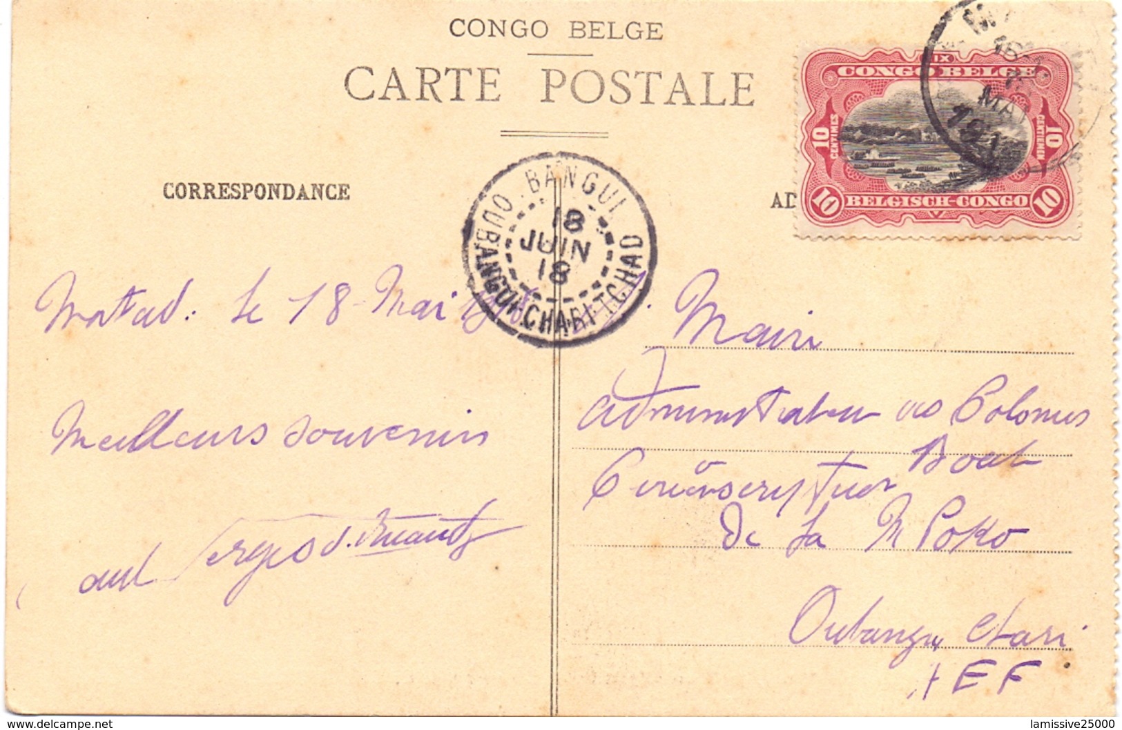 CARTE POSTALE DE MATADI POUR M POKO OUBANGUI CHARI TCHAD TRANSIT  CONGO BANGUI - Briefe U. Dokumente