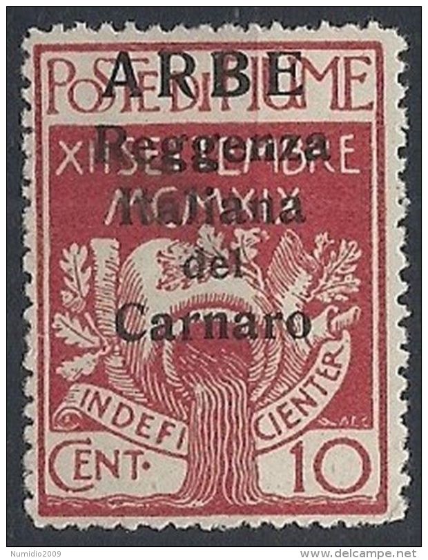 1920 ARBE REGGENZA DEL CARNARO 10 CENT I TIPO MH * - RR12201 - Arbe & Veglia