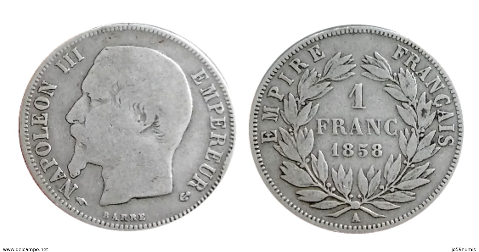 NAPOLÉON III 1 Franc Tête Nue 1858 A (Paris) A VOIR!!! - Autres & Non Classés