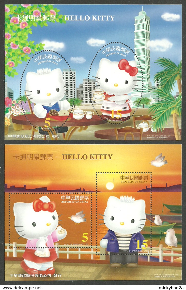 CHINA TAIWAN 2004 HELLO KITTY CATS BIRDS CARTOONS SET OF 2 M/SHEETS MNH - Unused Stamps