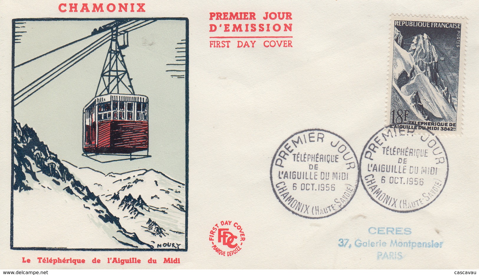 Enveloppe  FDC  1er  Jour    FRANCE   Téléphérique  De  L' AIGUILLE  DU  MIDI    CHAMONIX   1956 - 1950-1959