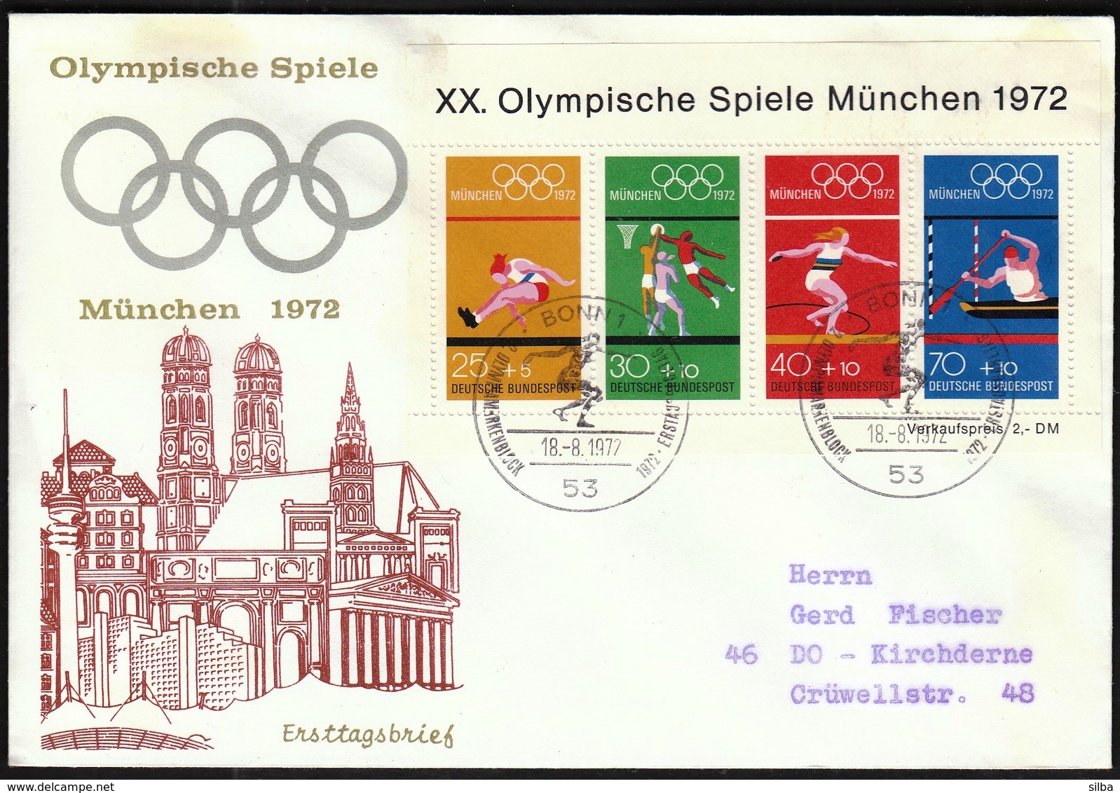 Germany Bonn 1972 / Olympic Games Munich / Long Jump, Basketball, Discus Throw, Canoeing / FDC - Ete 1972: Munich