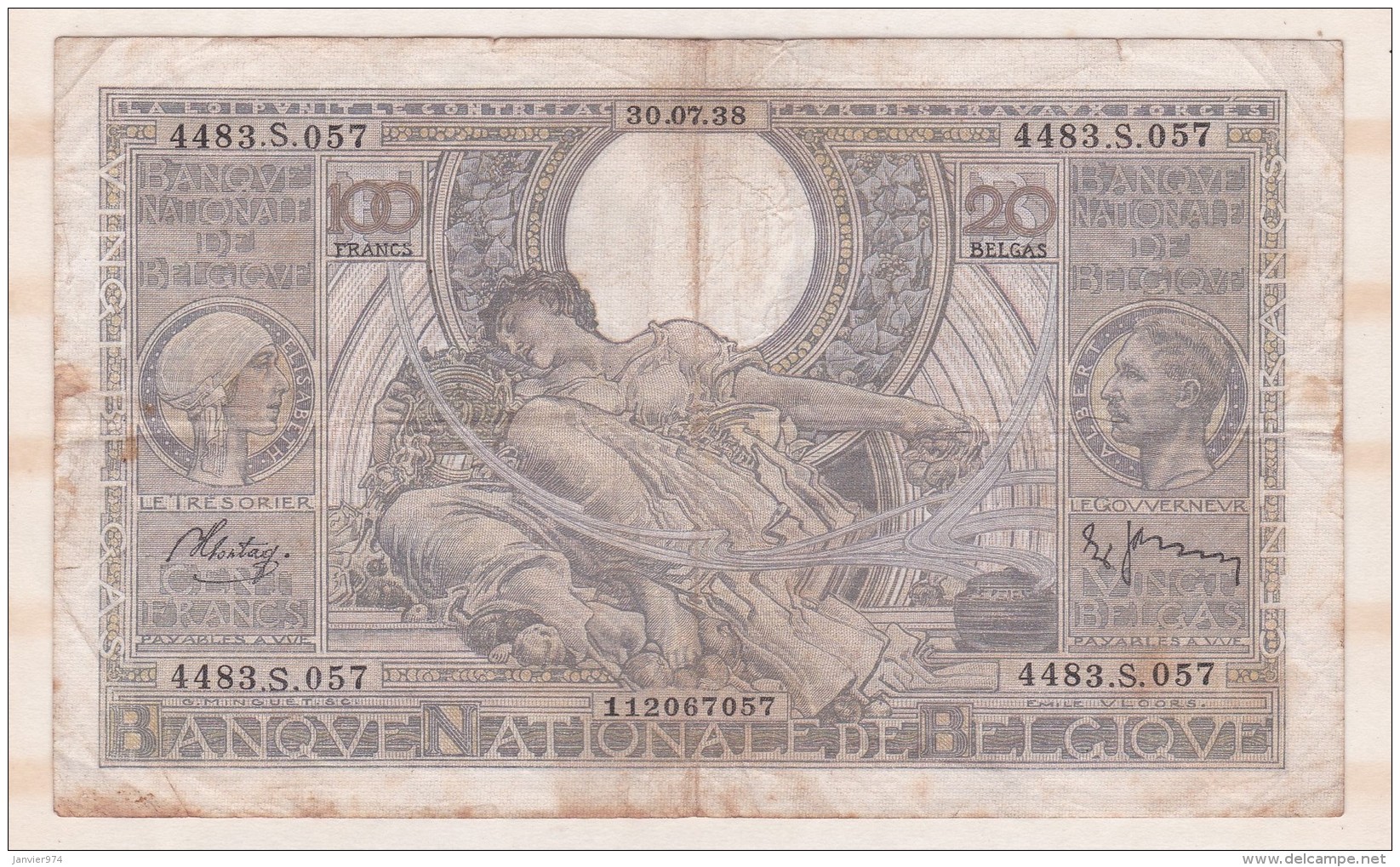 Belgique 100 FRANCS / 20 BELGAS  30. 07. 1938. - 100 Francos & 100 Francos-20 Belgas