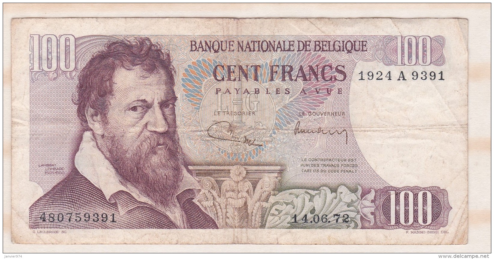 Belgique 100 FRANCS  27. 06. 1972 - 100 Francos