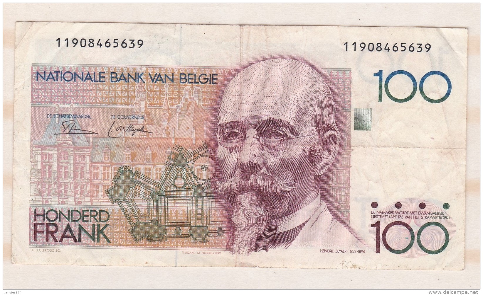 Belgique 100 FRANCS  HENDRIK BEYAERT. - 100 Frank