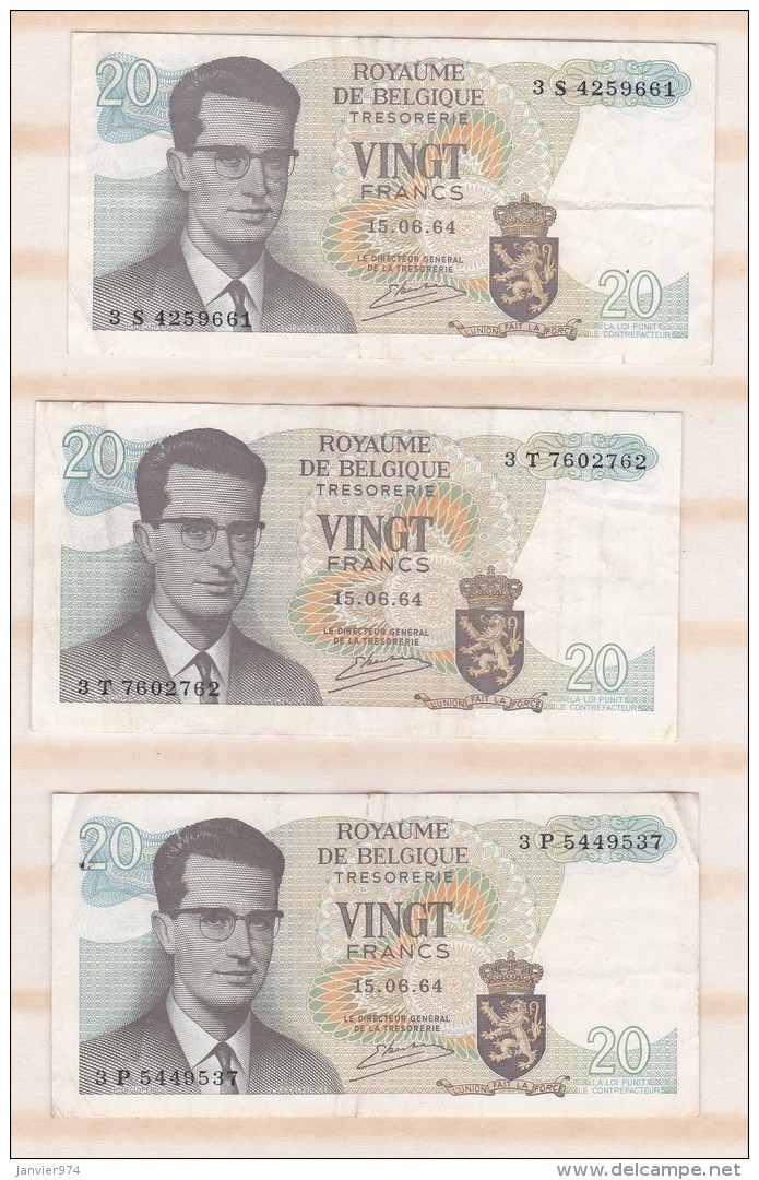 Belgique 3 Billets 20 Francs 15. 06 1964. - 20 Francos