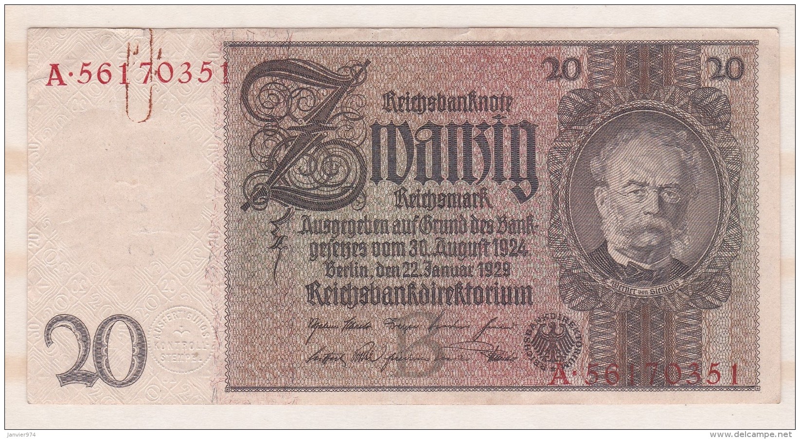 Allemagne . 20 Reichsmark 1929 - 20 Mark