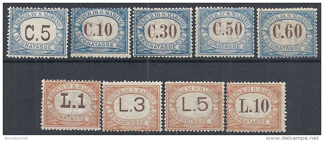 1925 SAN MARINO SEGNATASSE 9 VALORI MNH ** - RR12043 - Segnatasse