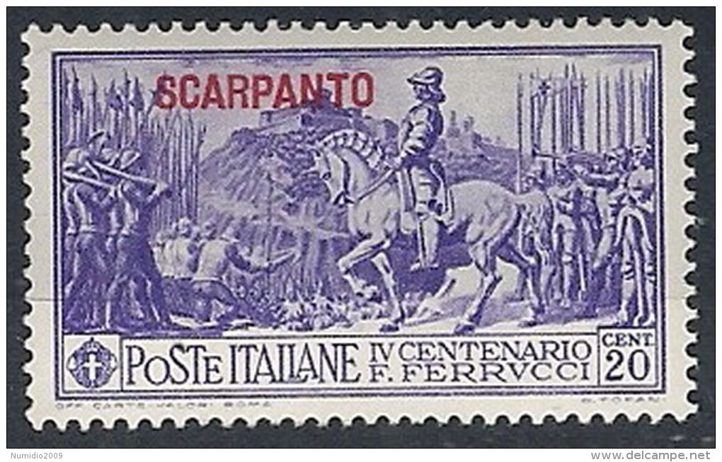 1930 EGEO SCARPANTO FERRUCCI 20 CENT MH * - RR12408 - Egeo (Scarpanto)