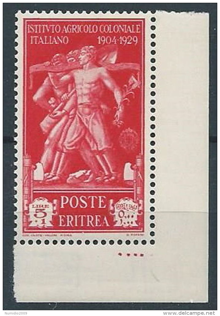 1930 ERITREA PRO ISTITUTO AGRICOLO COLONIALE 5 LIRE LUSSO MNH ** - RR13603 - Eritrea