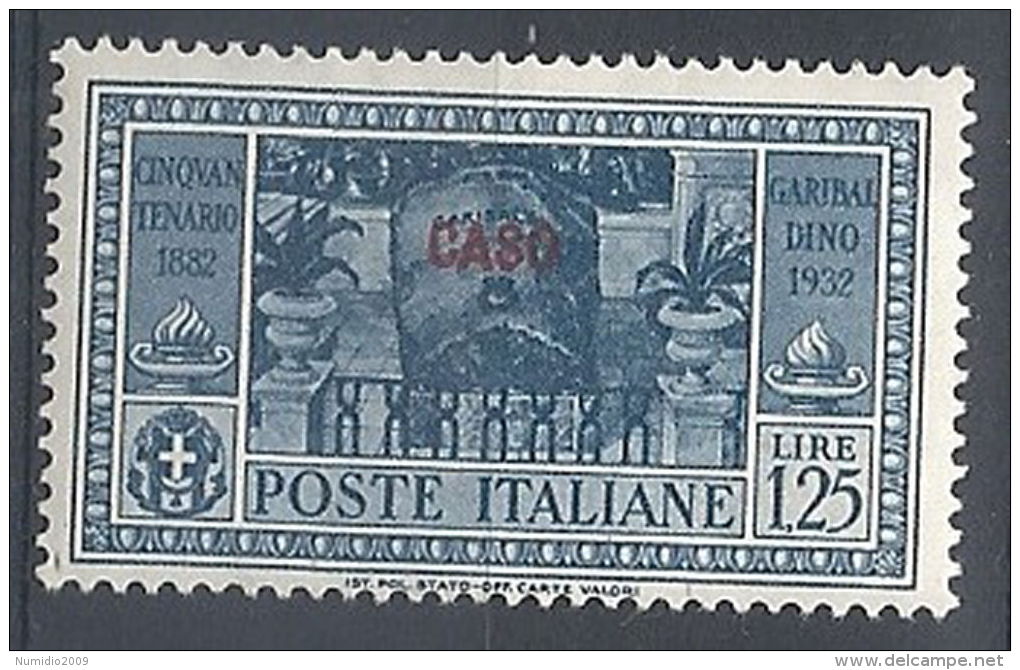 1932 EGEO CASO GARIBALDI 1,25 LIRE MH * - RR12423 - Egée (Caso)