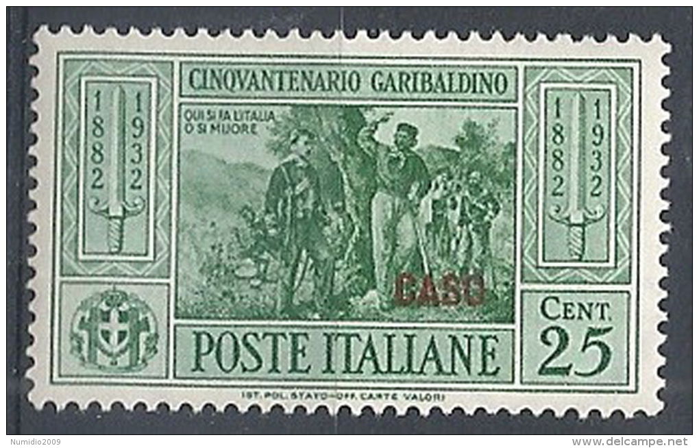 1932 EGEO CASO GARIBALDI 25 CENT MH * - RR12423 - Egée (Caso)