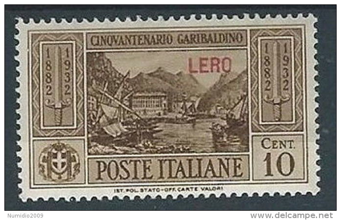 1932 EGEO LERO GARIBALDI 10 CENT MH * - RR13587 - Egée (Lero)
