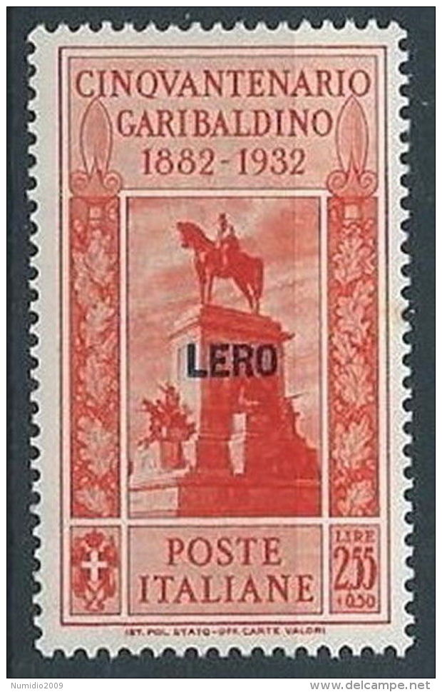 1932 EGEO LERO GARIBALDI 2,55 LIRE MH * - RR13585 - Ägäis (Lero)