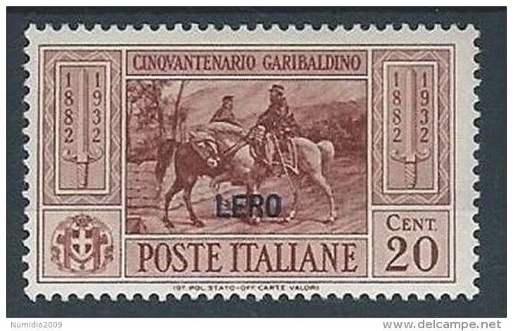 1932 EGEO LERO GARIBALDI 20 CENT MH * - RR13587 - Egée (Lero)