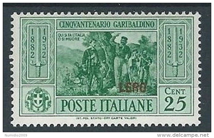 1932 EGEO LERO GARIBALDI 25 CENT MH * - RR13587 - Egée (Lero)