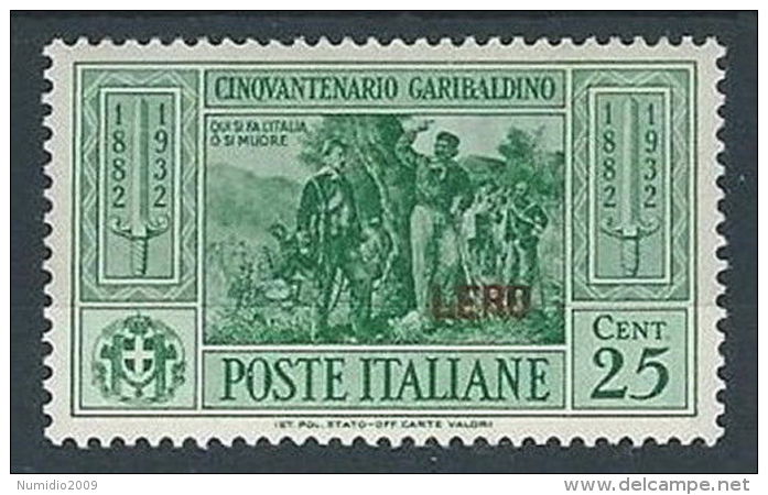 1932 EGEO LERO GARIBALDI 25 CENT MH * - RR13587-2 - Ägäis (Lero)