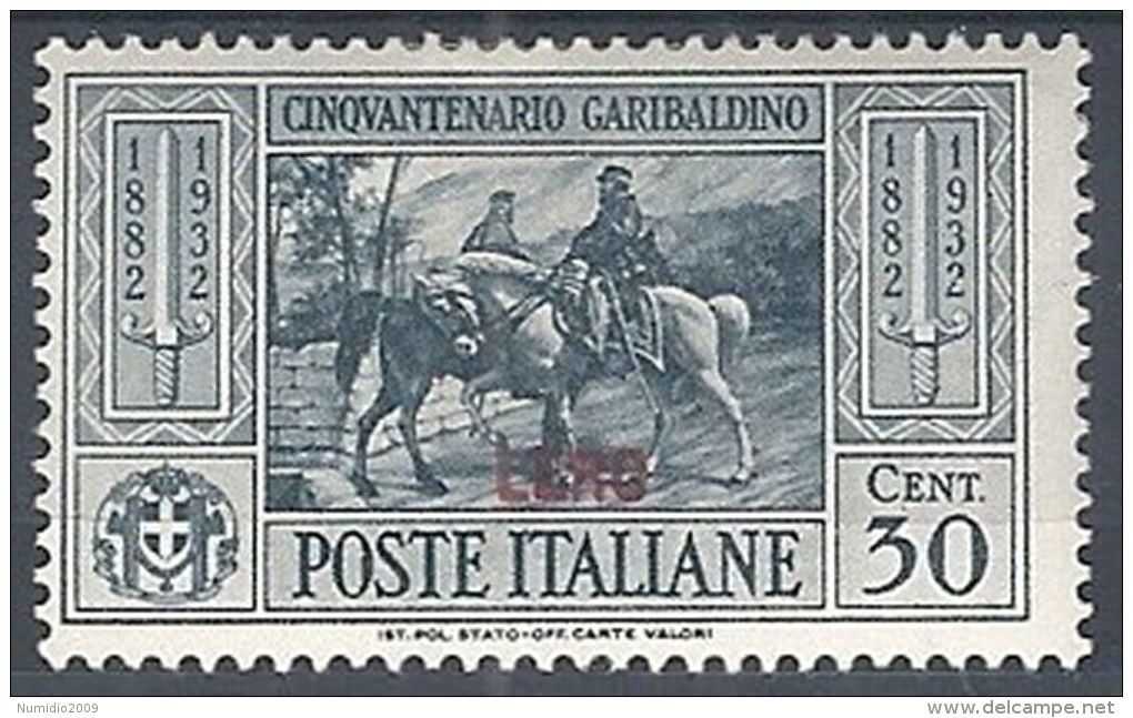 1932 EGEO LERO GARIBALDI 30 CENT MH * - RR12421 - Egée (Lero)