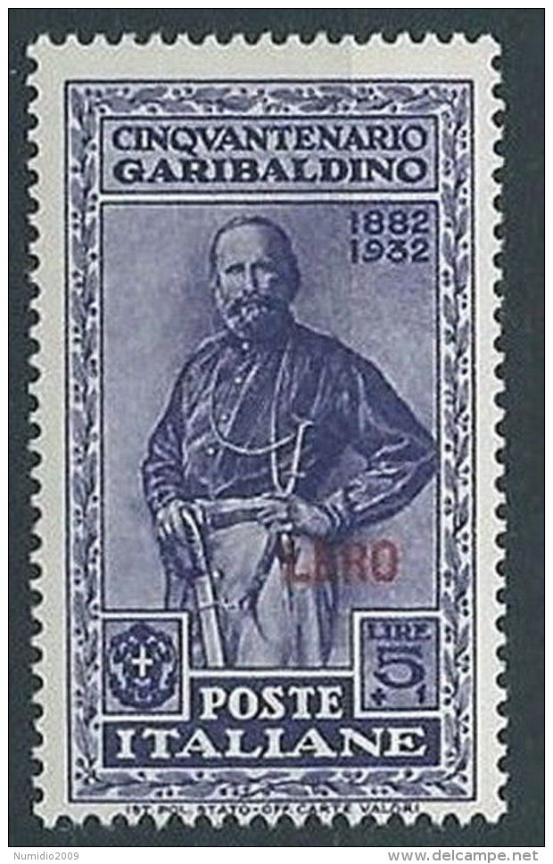 1932 EGEO LERO GARIBALDI 5 LIRE MH * - RR13585-2 - Egée (Lero)