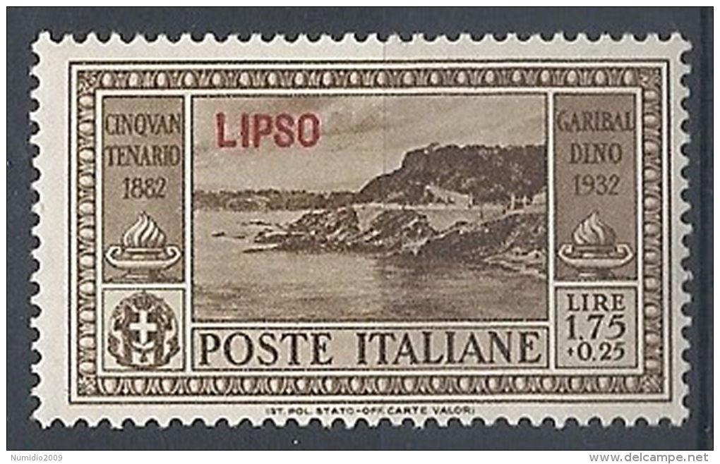 1932 EGEO LIPSO GARIBALDI 1,75 LIRE MH * - RR12421 - Aegean (Lipso)