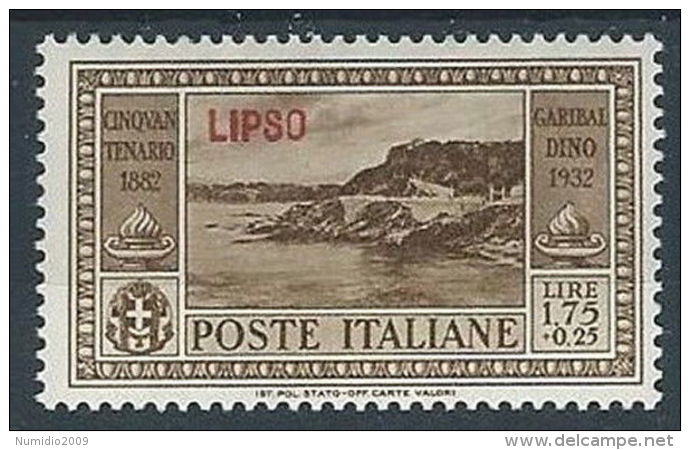1932 EGEO LIPSO GARIBALDI 1,75 LIRE MH * - RR13588 - Aegean (Lipso)
