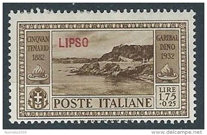 1932 EGEO LIPSO GARIBALDI 1,75 LIRE MH * - RR13588-2 - Aegean (Lipso)