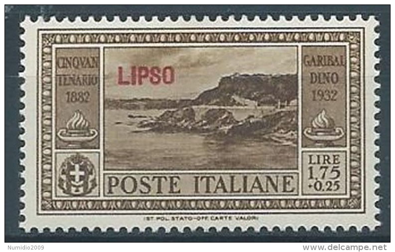 1932 EGEO LIPSO GARIBALDI 1,75 LIRE MH * - RR4484 - Aegean (Lipso)